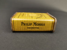 Load image into Gallery viewer, Antique Philip Morris Tobacco Tin Metal Box Special Blend with Slide Top Opening Mustard Yellow Made in USA Early 1900&#39;s
