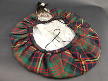 Load image into Gallery viewer, Vintage Tam O&#39;Shanter Hat Scottish Wool Tartan with Cameron Family Crest Badge Brooch Pin and Grouse Feathers 1930&#39;s Made in Scotland
