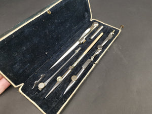 Antique Draftsman Drawing Tools Set Drafting Draughtsman in Original Box Traveling Carrying Case Lined with Velvet Early 1900's