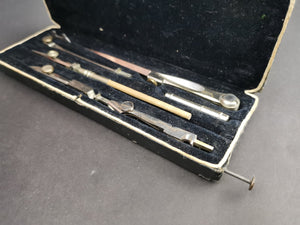 Antique Draftsman Drawing Tools Set Drafting Draughtsman in Original Box Traveling Carrying Case Lined with Velvet Early 1900's