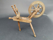 Load image into Gallery viewer, Antique Miniature Spinning Wheel Working Primitive Wooden Victorian Doll House Furniture Decoration Late 1800&#39;s

