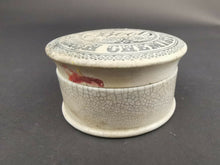 Load image into Gallery viewer, Antique Boots Chemist Pharmacy Cold Cream Pot Jar with Top Lid Ceramic Pottery 1890&#39;s Victorian Original White with Black Writing
