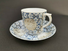 Load image into Gallery viewer, Antique Japanese Teacup and Saucer Set Egg Shell Tea Cup Asian Oriental Porcelain Blue and White with Gold Details
