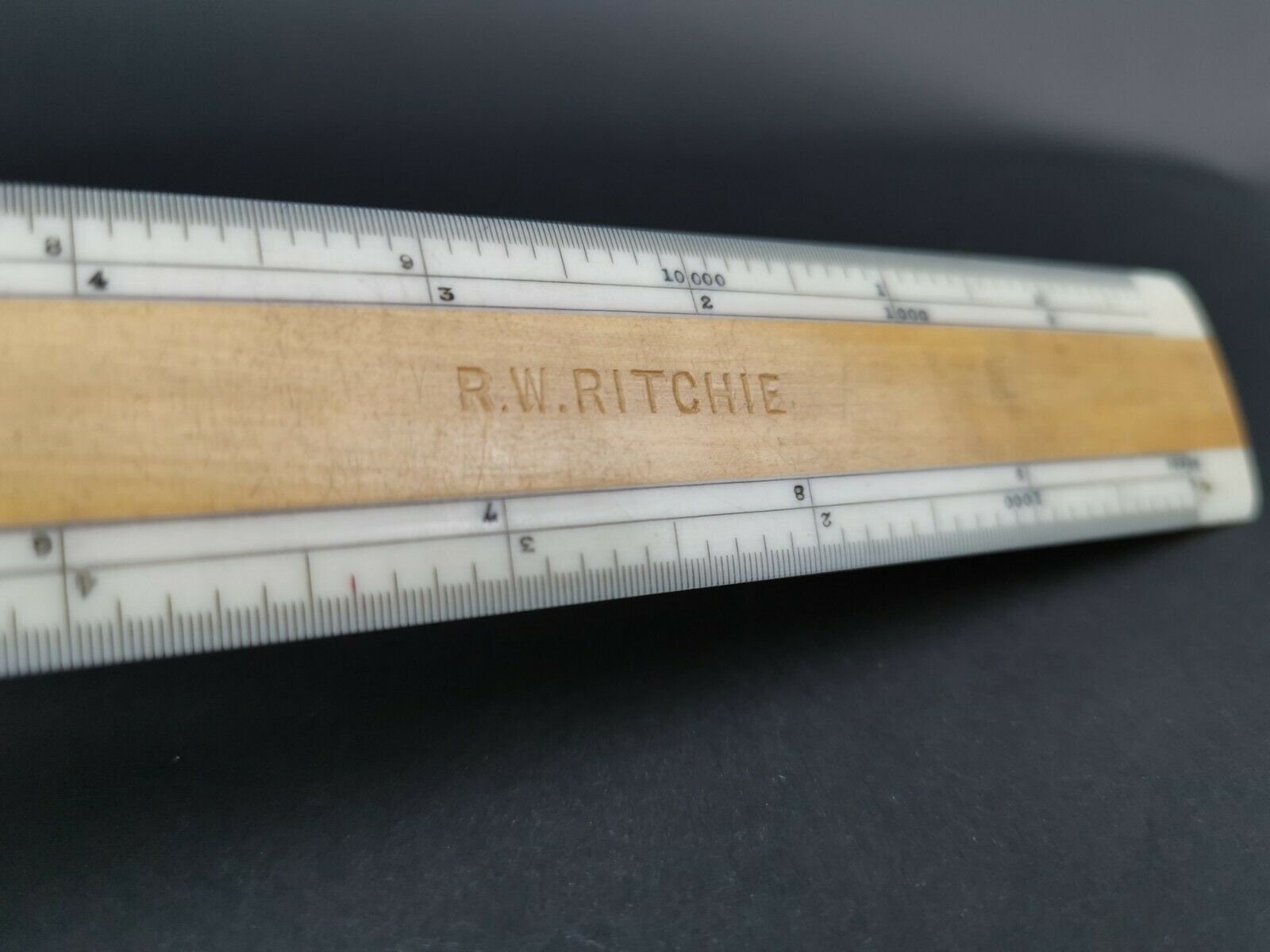 Antique Wood and Bovine Bone Engineers Ruler Measuring Rule Made By Mo