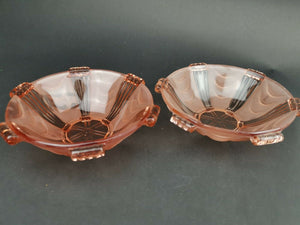 Vintage Pink Depression Glass Bowl Dish Set of 2 Bowls Dishes Dessert Ice Cream Serving Art Deco 1920's - 1930's Original