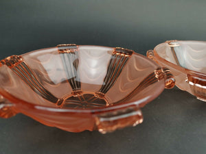 Vintage Pink Depression Glass Bowl Dish Set of 2 Bowls Dishes Dessert Ice Cream Serving Art Deco 1920's - 1930's Original