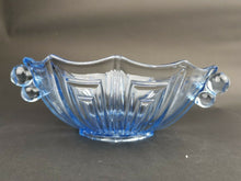 Load image into Gallery viewer, Vintage Blue Depression Glass Bowl Art Deco 1920&#39;s - 1930&#39;s Original with Bubble Side Handles
