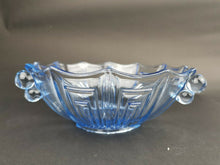 Load image into Gallery viewer, Vintage Blue Depression Glass Bowl Art Deco 1920&#39;s - 1930&#39;s Original with Bubble Side Handles
