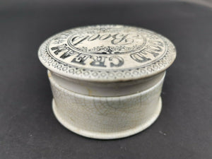 Antique Boots Chemist Pharmacy Cold Cream Pot Jar with Top Lid Ceramic Pottery 1890's Victorian Original White with Black Writing