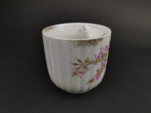 Antique Moustache Cup Mug Ceramic Porcelain White with Pink and Yellow Flowers