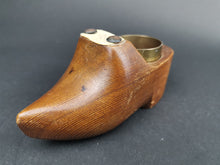 Load image into Gallery viewer, Antique Match Holder and Striker Carved Wood Miniature Dutch Clog Shoe Early 1900&#39;s Original Wooden Brass Hand Made
