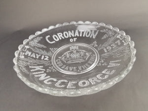 Vintage Clear Glass Bowl British Royalty King George VI Coronation Memorabilia Souvenir May 12 1937 God Save the King Commemorative