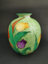 Load image into Gallery viewer, Vintage Tulip Flower Vase Ceramic Pottery J H Weatherby Made in England Hand Painted with Multi Colored Tulips Art Deco
