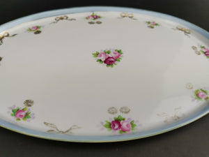 Antique Noritake Japanese Porcelain Vanity Tray Hand Painted Oval Early 1900's Original Decorative Ceramic Porcelain Made in Japan