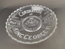 Load image into Gallery viewer, Vintage Clear Glass Bowl British Royalty King George VI Coronation Memorabilia Souvenir May 12 1937 God Save the King Commemorative
