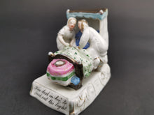 Load image into Gallery viewer, Antique Victorian Fairing Figurine Bisque Ceramic Pottery 1800&#39;s Original The Last in Bed To Put Out The Light

