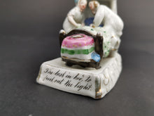 Load image into Gallery viewer, Antique Victorian Fairing Figurine Bisque Ceramic Pottery 1800&#39;s Original The Last in Bed To Put Out The Light
