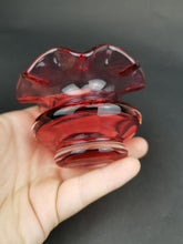 Load image into Gallery viewer, Antique Pink Cranberry Glass Bowl Vase with Scalloped Ruffle Edges
