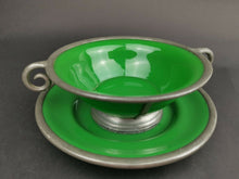 Load image into Gallery viewer, Antique Bowl and Plate Emerald Green Glass and Silver Pewter Metal Late 1800&#39;s - Early 1900&#39;s Original Hand Made
