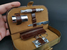 Load image into Gallery viewer, Vintage Gillette Shaving Razor and Accessories Travel Kit in Brown Leather and Gold Metal Fitted Case 1920&#39;s Art Deco
