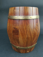 Load image into Gallery viewer, Vintage Piggy Bank Money Box Whisky Cask Barrel Keg Shaped Novelty Wood and Brass Metal Wooden Hand Made Original
