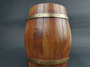 Vintage Piggy Bank Money Box Whisky Cask Barrel Keg Shaped Novelty Wood and Brass Metal Wooden Hand Made Original