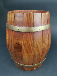Vintage Piggy Bank Money Box Whisky Cask Barrel Keg Shaped Novelty Wood and Brass Metal Wooden Hand Made Original