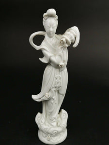 Antique Guanyin de Chine Geisha Lady Statue Figurine Chinese Sculpture Signed 15cm Medium