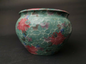 Vintage Ceramic Pottery Planter Plant Pot Pink Blue and Green with Flowers