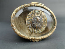 Load image into Gallery viewer, Antique Jewelry Box Gold Metal and Glass with Art Nouveau Lady in Top Victorian 1800&#39;s Original
