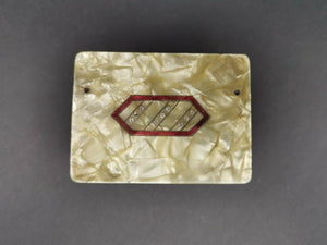 Vintage Art Deco Jewelry Ring or Trinket Box Celluloid Plastic 1920's Original Yellow Pink Black with Rhinestones