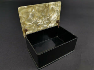 Vintage Art Deco Jewelry Ring or Trinket Box Celluloid Plastic 1920's Original Yellow Pink Black with Rhinestones