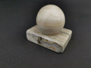 Vintage Art Deco Paperweight Banded Agate Carved Ball and Stand 1920's Original