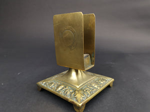 Antique Brass Matchbox Match Box Holder Stand Late 1800's Original Engraved and Face and Vine Reliefs Victorian