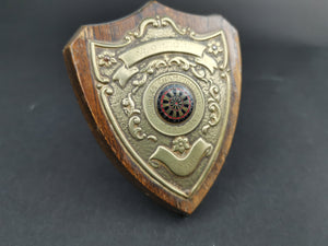 Vintage Darts Doubles Championship Shield Trophy Medal Award 1949 - 1950 W.O.L.D.L. Wood and Metal Relief with Enamel Dart Board