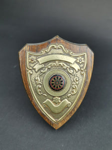 Vintage Darts Doubles Championship Shield Trophy Medal Award 1949 - 1950 W.O.L.D.L. Wood and Metal Relief with Enamel Dart Board