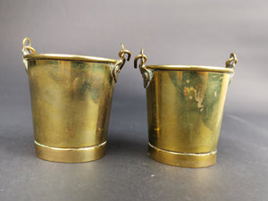 Vintage Pail Buckets Miniature Brass Metal Set of 2 Pair Early 1900's Made in England