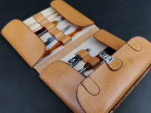 Load image into Gallery viewer, Vintage Manicure Nail Tools Set in Original Miniature Brown Pig Skin Leather Fitted Case Shaped Like a Briefcase Satchel Made in England
