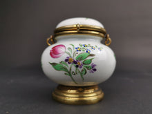 Load image into Gallery viewer, Vintage Lidded Pot Jar or Box Hand Painted Porcelain and Gold Metal with Top Handle
