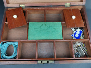 Antique Sewing or Jewelry Box with Removable Tray with Compartments Wood Wooden Early 1900's Original