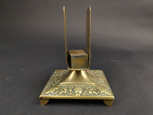 Antique Brass Matchbox Match Box Holder Stand Late 1800's Original Engraved and Face and Vine Reliefs Victorian
