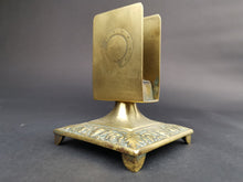 Load image into Gallery viewer, Antique Brass Matchbox Match Box Holder Stand Late 1800&#39;s Original Engraved and Face and Vine Reliefs Victorian
