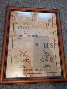 Antique Embroidered Sampler Embroidery Named and Signed Original Art Hand Made Victorian 1800's Framed