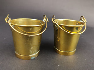 Vintage Pail Buckets Miniature Brass Metal Set of 2 Pair Early 1900's Made in England