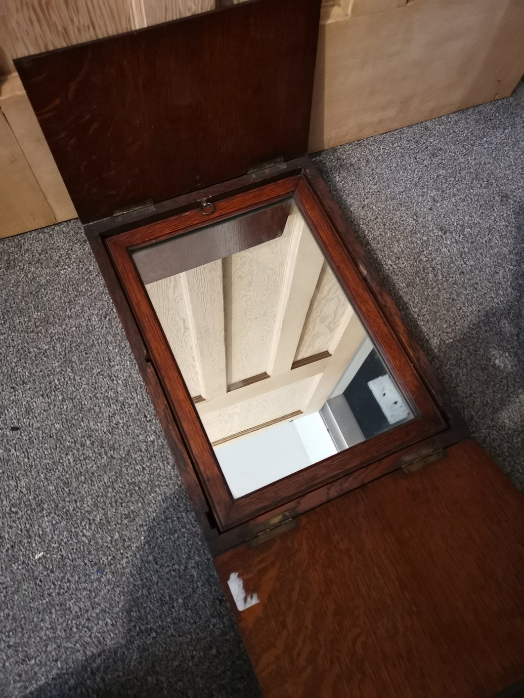 Antique Campaign Mirror Shaving Vanity Makeup Travelling Folding Stand in Wood Wooden Case Box 1800's Original