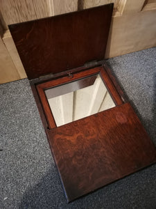 Antique Campaign Mirror Shaving Vanity Makeup Travelling Folding Stand in Wood Wooden Case Box 1800's Original