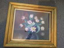Load image into Gallery viewer, Antique Pink Tulip Flower Oil Painting on Canvas in Gold Gilt Frame Framed Victorian Original Art Late 1800&#39;s
