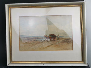 Antique Seascape Watercolor Painting on the Tay Scotland Scottish Landscape Original Art Signed by Artist and Dated 1894 in Frame Framed