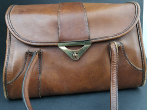 Vintage Brown Leather Large Handbag Hand Bag Purse 1950's - 1960's Original Cow Hide Made in England