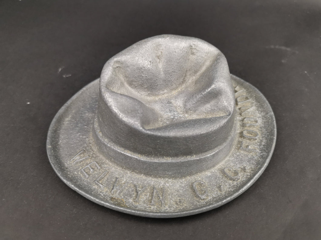 Vintage Silver Aluminum Metal Men's Hat Miniature Sculpture Figurine Model Welwyn G.C. Foundry Advertising 1930's Original Advertisement